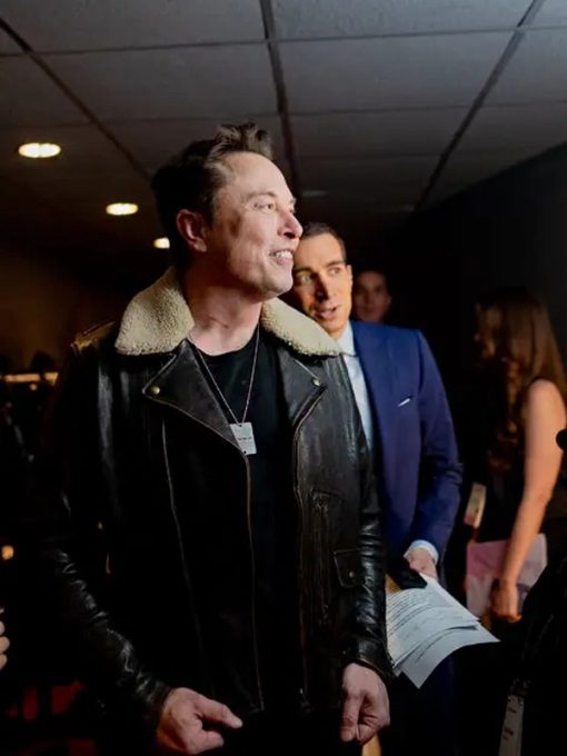 Dealbook Summit Elon Musk Shearling Real Leather Jacket