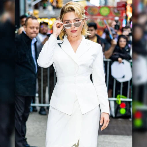 Florence Pugh NYC White Blazer