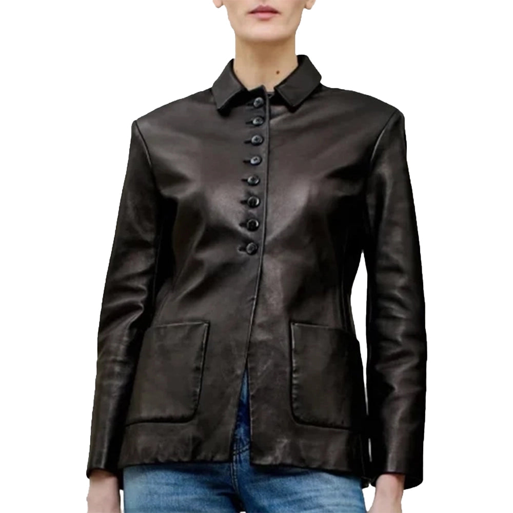 Jennifer Lawrence Black Leather Blazer