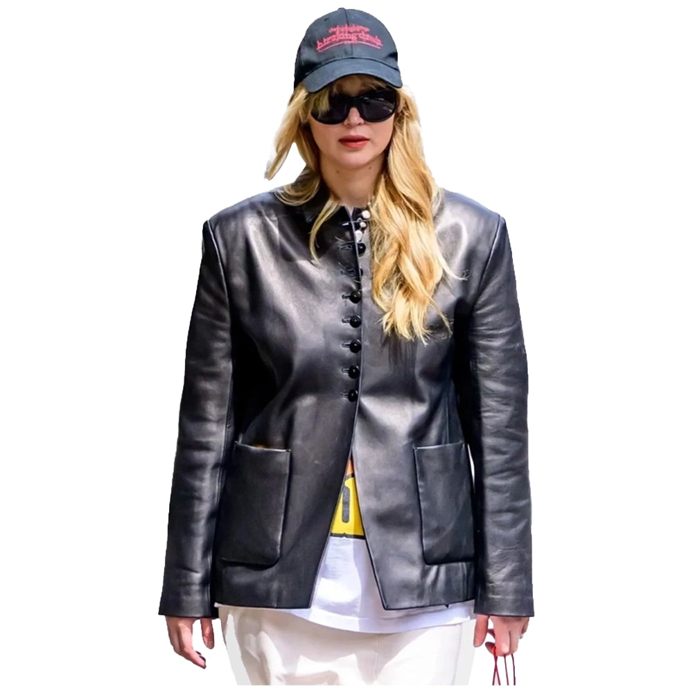 Jennifer Lawrence Black Leather Blazer