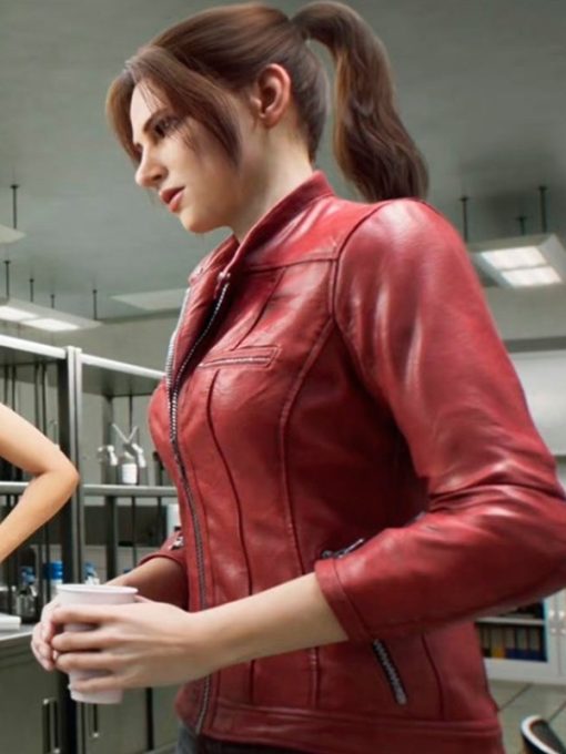 Resident Evil Death Island 2023 Claire Redfield Leather Red Jacket