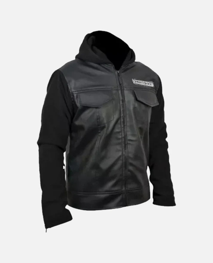 SOA Son of Anarchy Leather Hooded Black Jacket