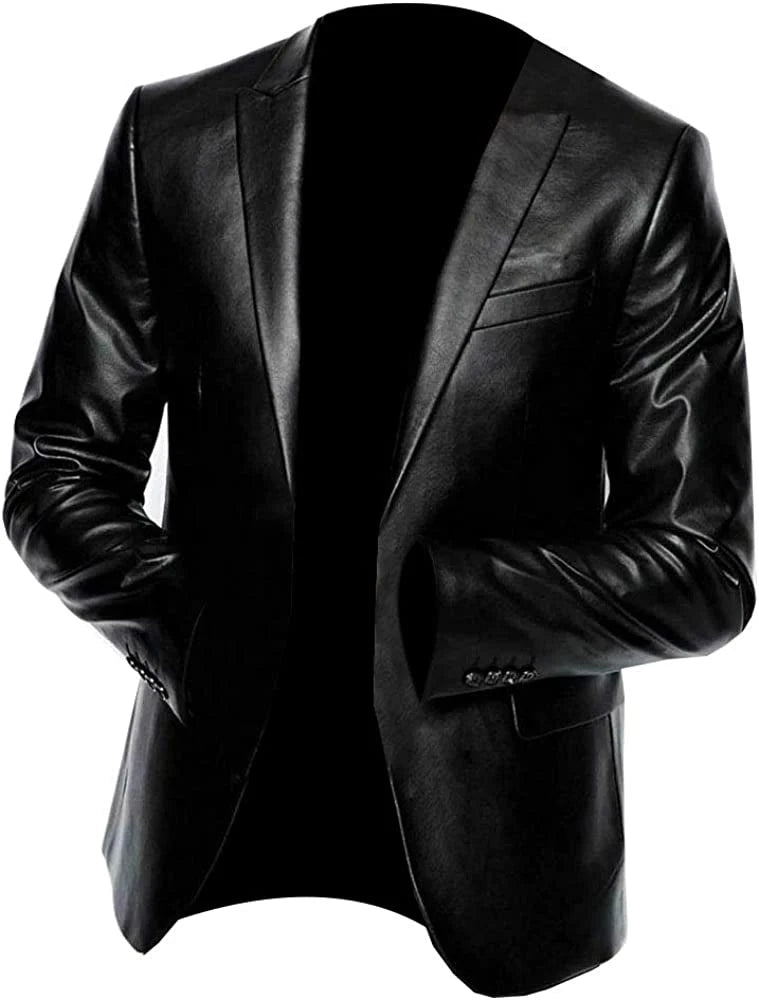 Slim Fit Leather Black Leather Blazer