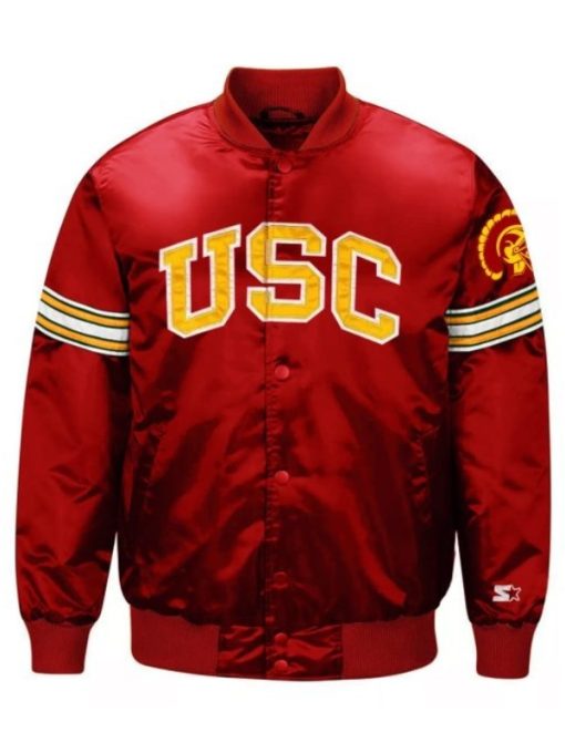 USC Trojans Football Red Satin Button-Up Jacket