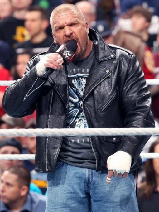 WWE Triple H Raw Biker Leather Black Jacket