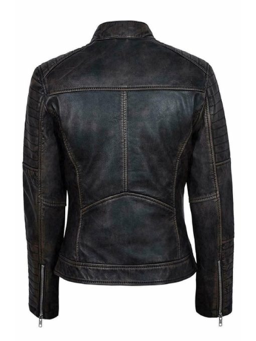 Women’s Vintage Biker Distressed Black Real Leather Jacket