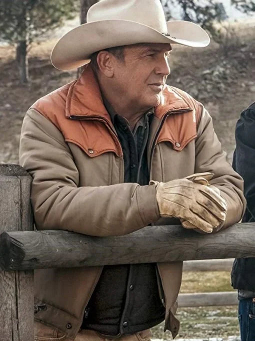 Yellowstone John Dutton Cotton Beige and Orange Jacket
