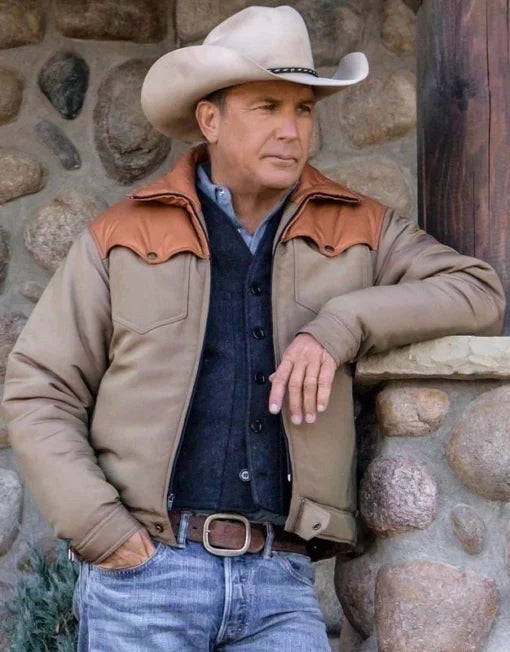 Yellowstone John Dutton Cotton Beige and Orange Jacket