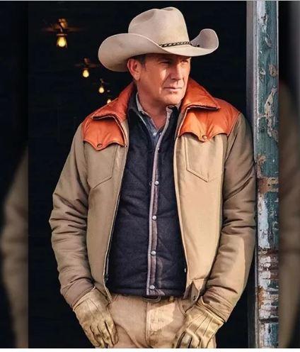 Yellowstone John Dutton Cotton Beige and Orange Jacket